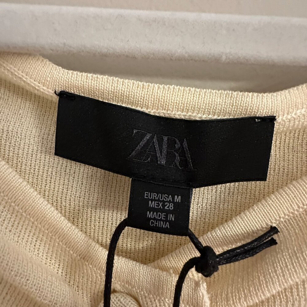 ZARA Pale Yellow Ruched Knit Button Top | M | NWT - Picture 6 of 9